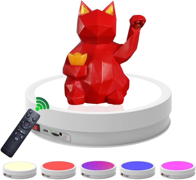 JAYEGT Variety Colors LED Light Base Non-Slip Rotating Display Stand , 66lbs Load, 360 Degree Photography Turntable forProducts Shows, Glass Crystal Artwork, Jewelry，Remote Control (12.6inch / 6Color LED Light /White / Wired) - Image 1